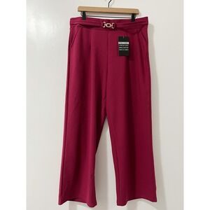 Lemite Women Magenta Pink Wide Leg Comfort Waist Stretch Trousers 3XL NEW